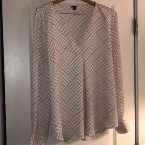 White & black stripe blouse - lined - size XL